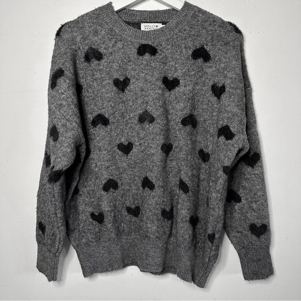 Molly Bracken Fuzzy Hearts Crew Neck Sweater M - Picture 3 of 7